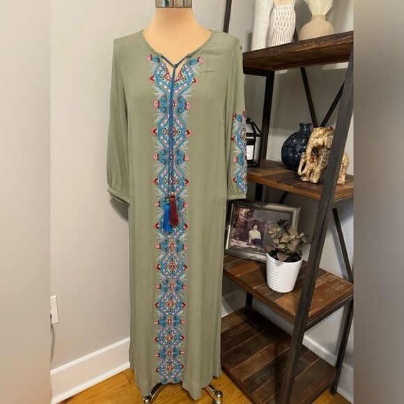 Soft Surroundings Sicily Gauze Dress Heavily Embroidered Maxi Women’s Small - Picture 1 of 11